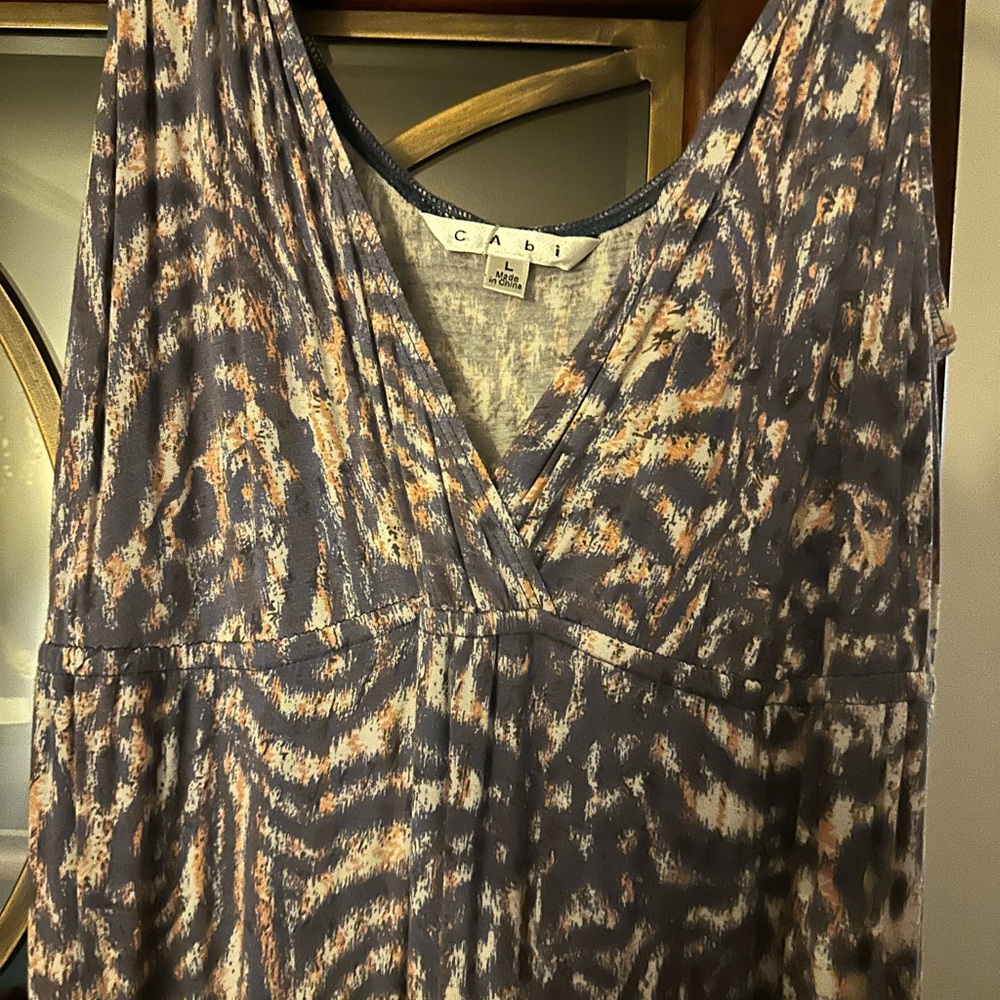 CAbi Blue and Orange Patterned V-Neck Maxi Dress